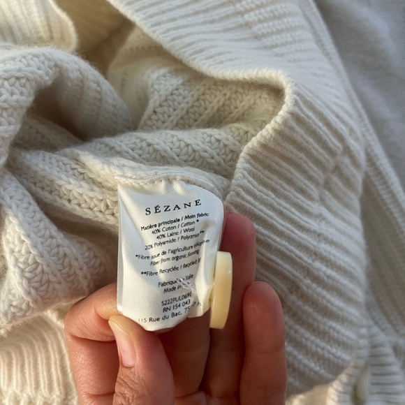 SEZANE COTTON/WOOL BLEND LUCAS JUMPER IN ECRU SIZE M - Picture 7 of 8